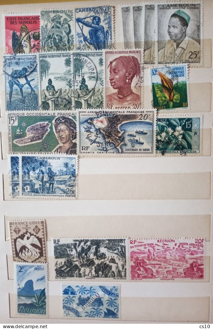 FRANCE Old Colonies 15 scans lot mainly Used Including ADV Tabs, on-piece, Blocks, France Libre Provisionals in 450pcs
