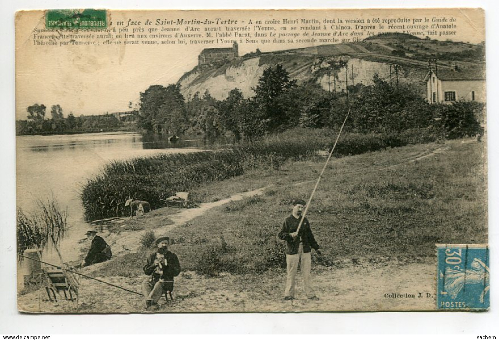 89 En Face ST SAINT MARTIN Du TERTRE Les Pecheurs à La Ligne 1913 Timb     D21 2023   - Saint Martin Du Tertre