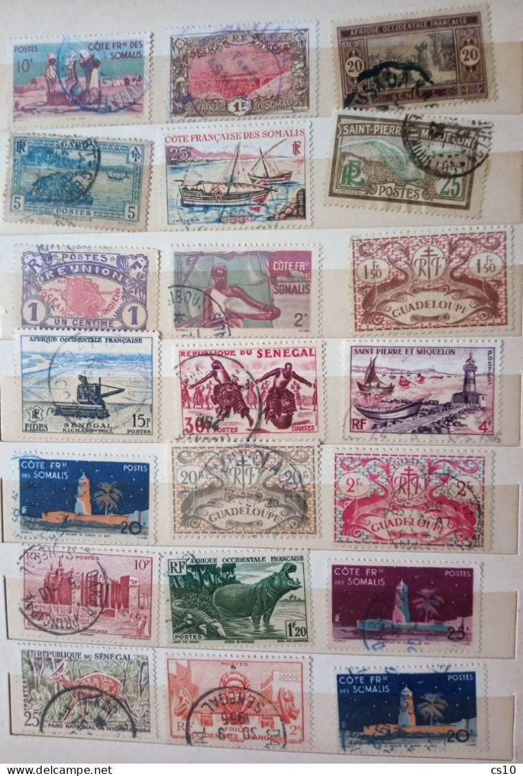 FRANCE Old Colonies 15 scans lot mainly Used Including ADV Tabs, on-piece, Blocks, France Libre Provisionals in 450pcs