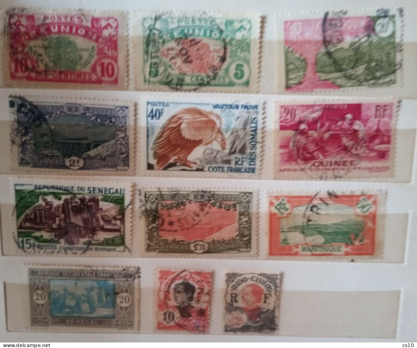 FRANCE Old Colonies 15 scans lot mainly Used Including ADV Tabs, on-piece, Blocks, France Libre Provisionals in 450pcs