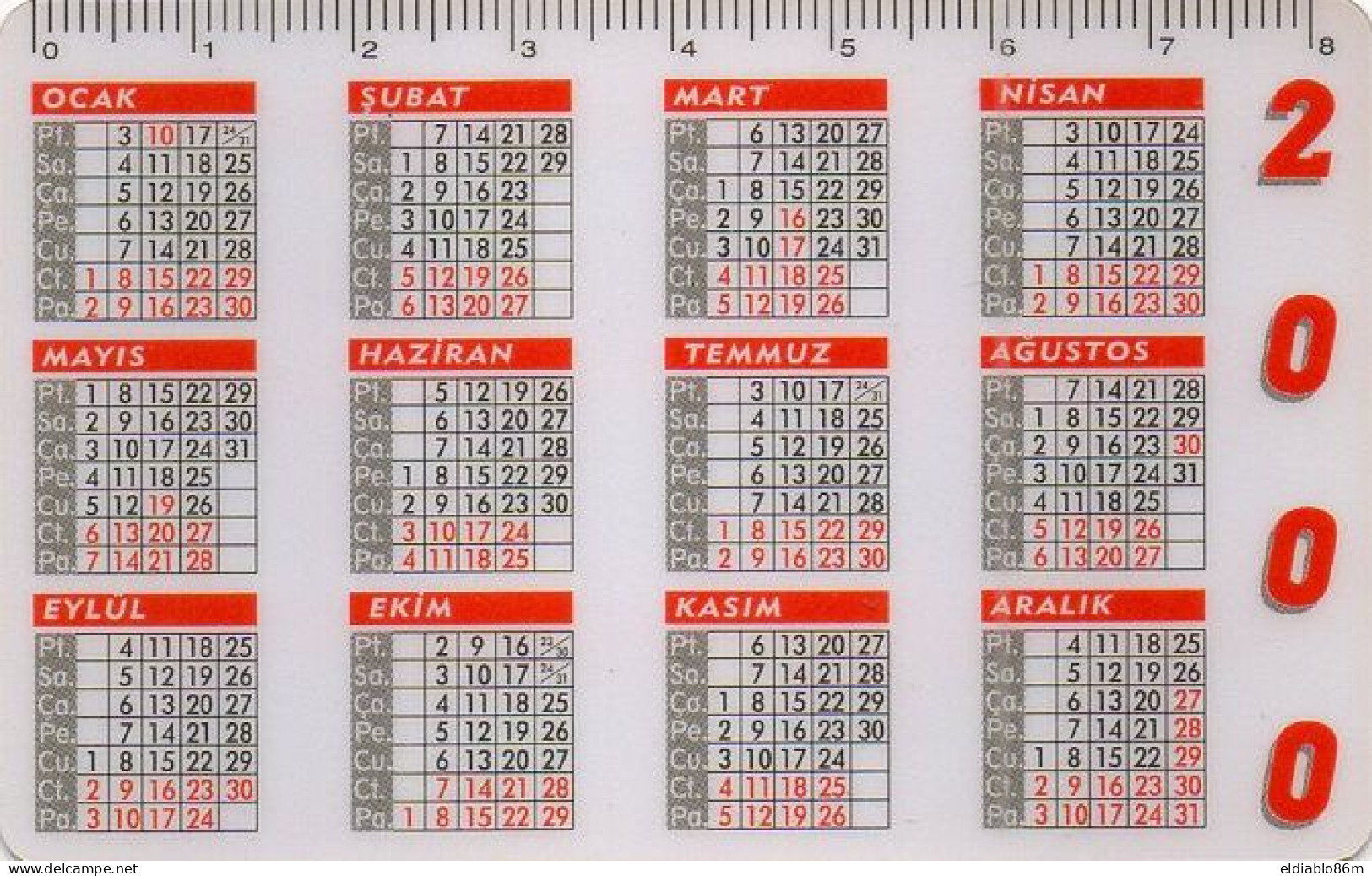 TURKEY - POCKET CALENDAR - TURKEY.TO - NOT PHONECARD - Türkei