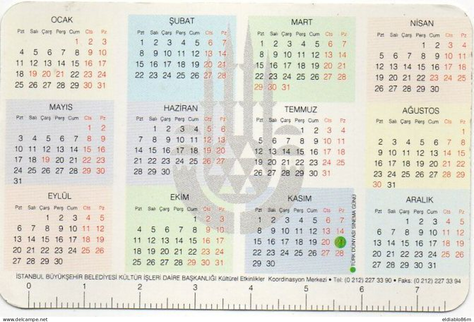 TURKEY - POCKET CALENDAR - TURK DUNYUASI SINEMA GUNLERI - NOT PHONECARD - Turquie