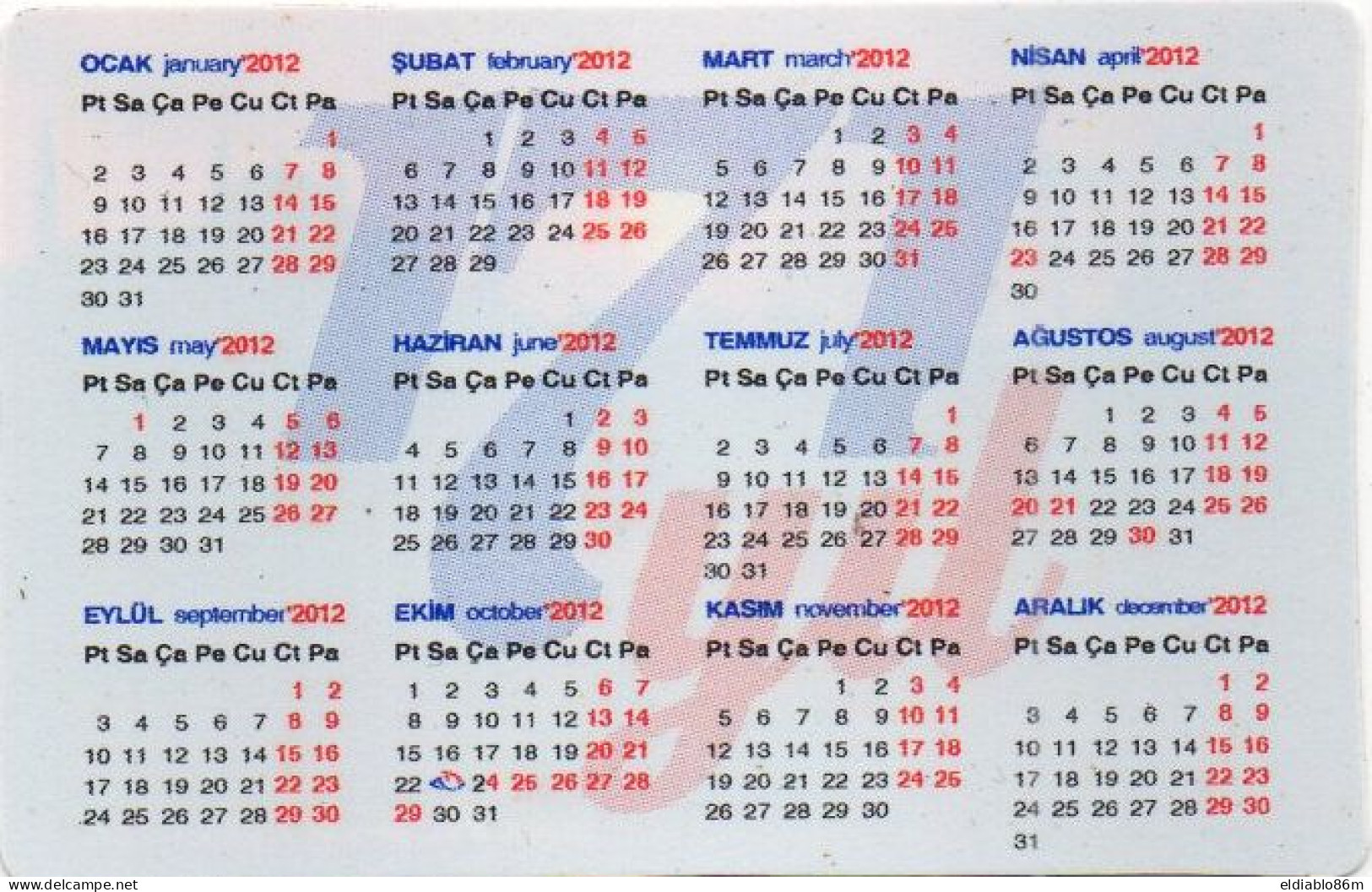 TURKEY - POCKET CALENDAR - PTT POST TURKEY - NOT PHONECARD - Turkije