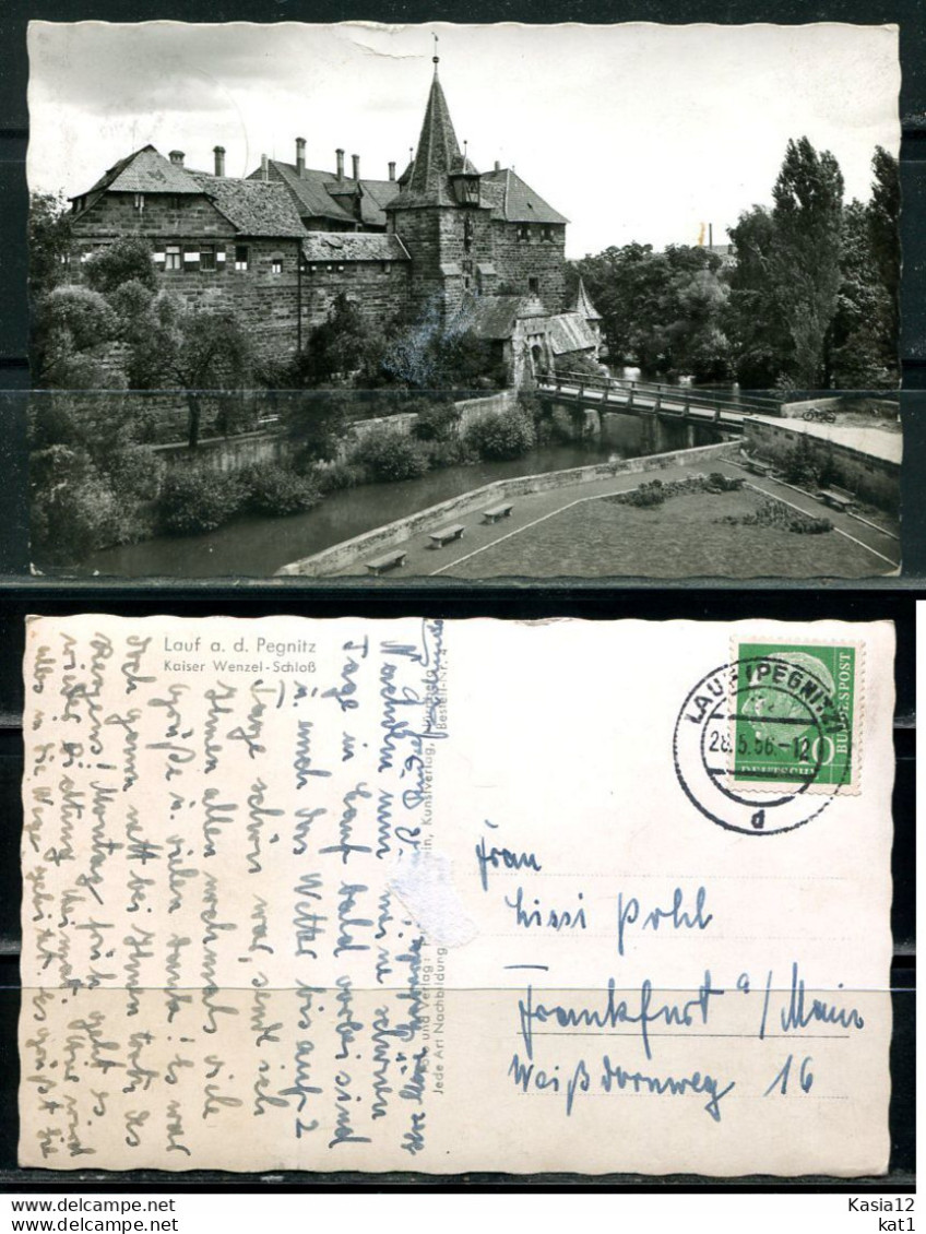 K12976)Ansichtskarte: Lauf A.d. Pegnitz, Kaiser-Wenzel-Schloss, Gel. 1956 - Lauf