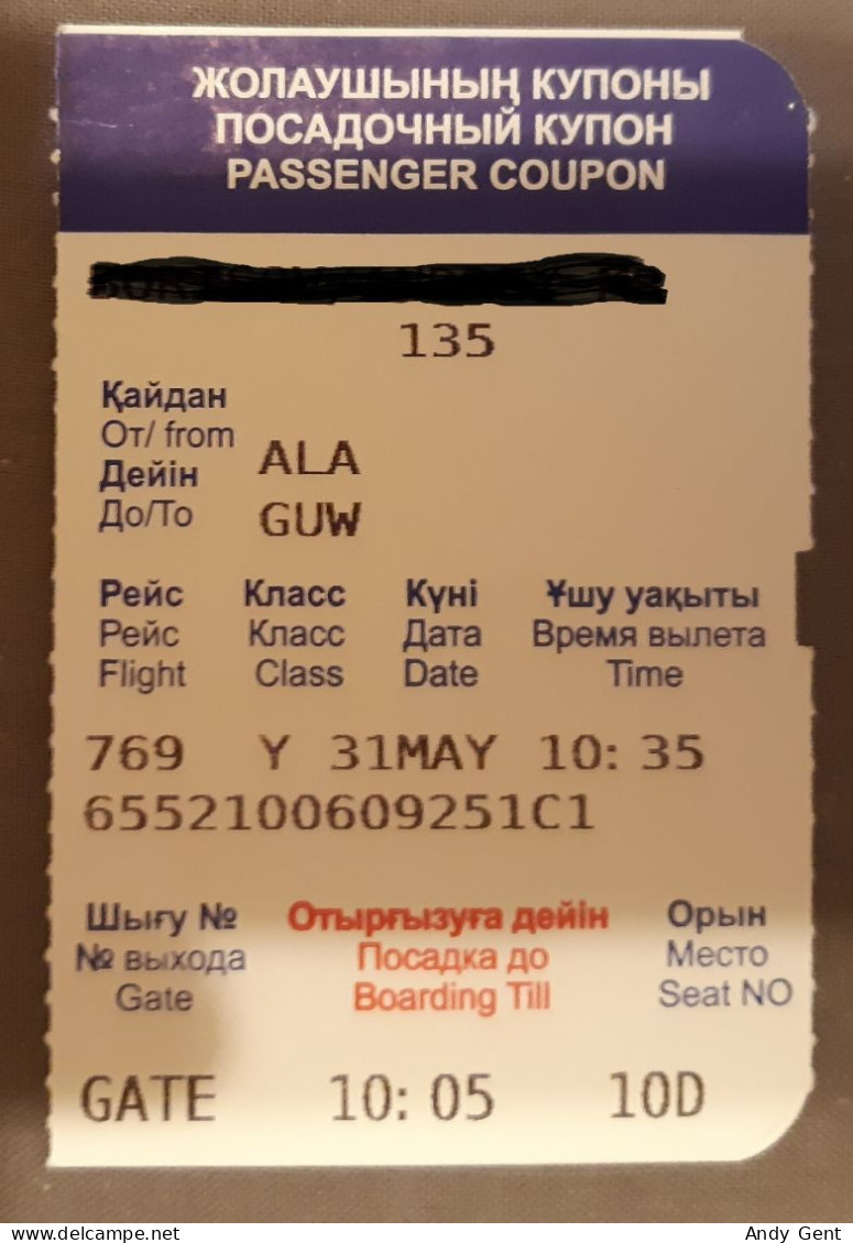Boarding Pass / Avion / Aviation / SCAT / Kazakhstan - Bordkarten