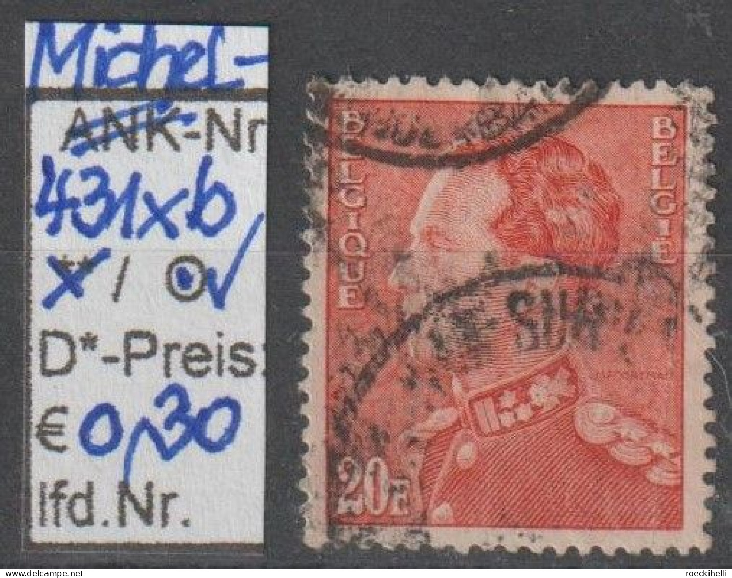 1951/1969 - BELGIEN - FM/DM "König Leopold III." 20 Fr Dkl'rotorange - O Gestempelt - S.Scan (431xbo Be) - 1934-1935 Leopoldo III