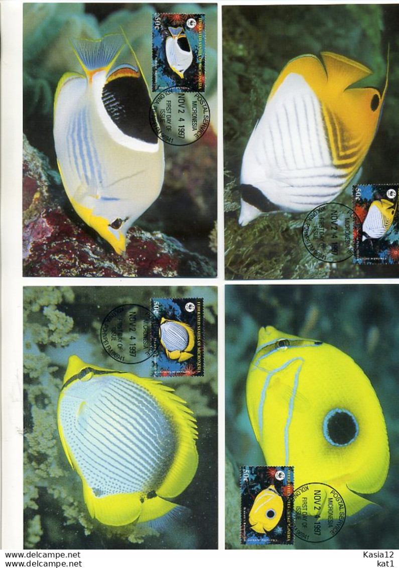 A41541)WWF-Maximumkarte Fische: Mikronesien 583 - 586 - Tarjetas – Máxima