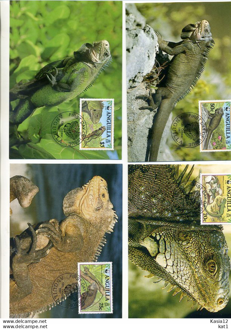 A41571)WWF-Maximumkarte Reptilien: Anguilla 988 - 991 - Maximumkarten
