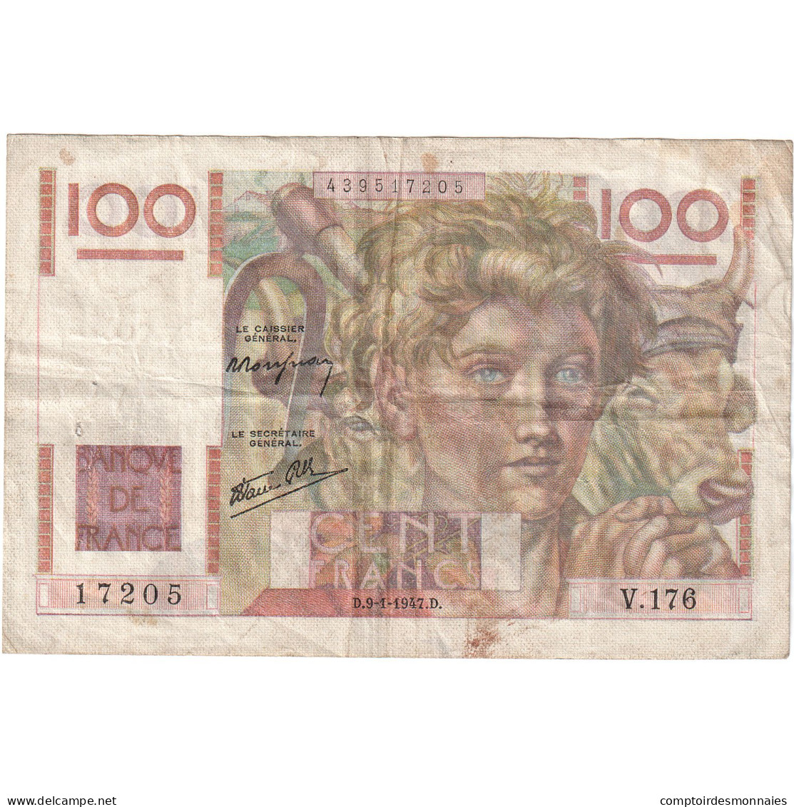 France, 100 Francs, Jeune Paysan, 1947, V.176, TB, Fayette:28.13, KM:128a - 100 F 1945-1954 ''Jeune Paysan''