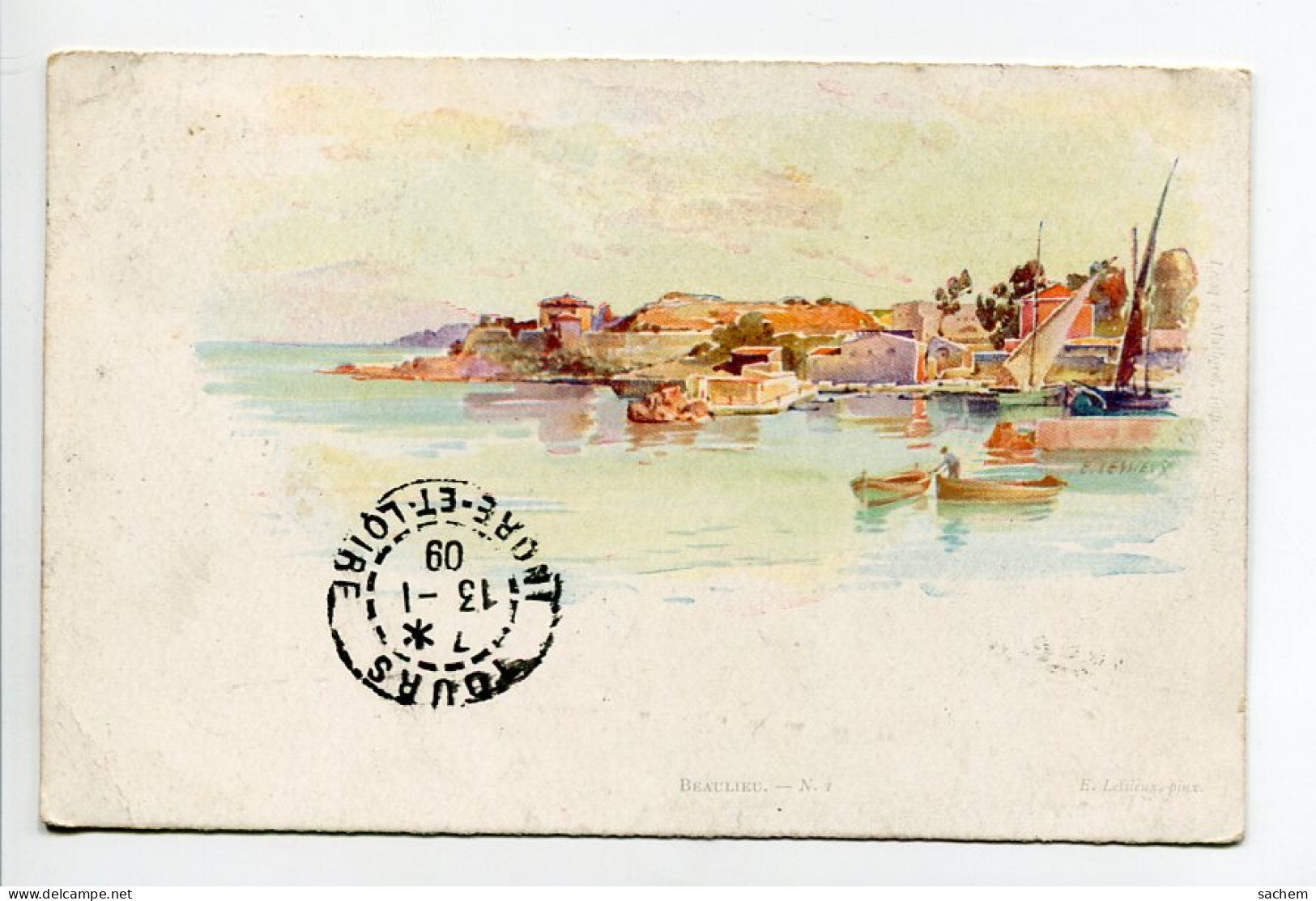 06 BEAULIEU Sur MER Illustrateur LESSIEUX Port Bateaux 1909 écrite Timb    D12 2019  - Lessieux