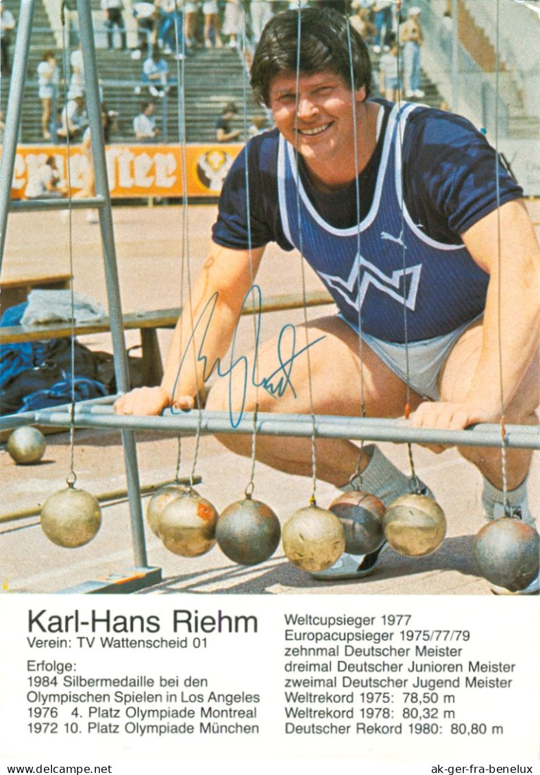 Autogramm AK Hammerwerfer Karl-Hans Riehm TV Wattenscheid 01 Bochum Konz Trier Ensdorf Silber Olympia 1984 Los Angeles - Autógrafos