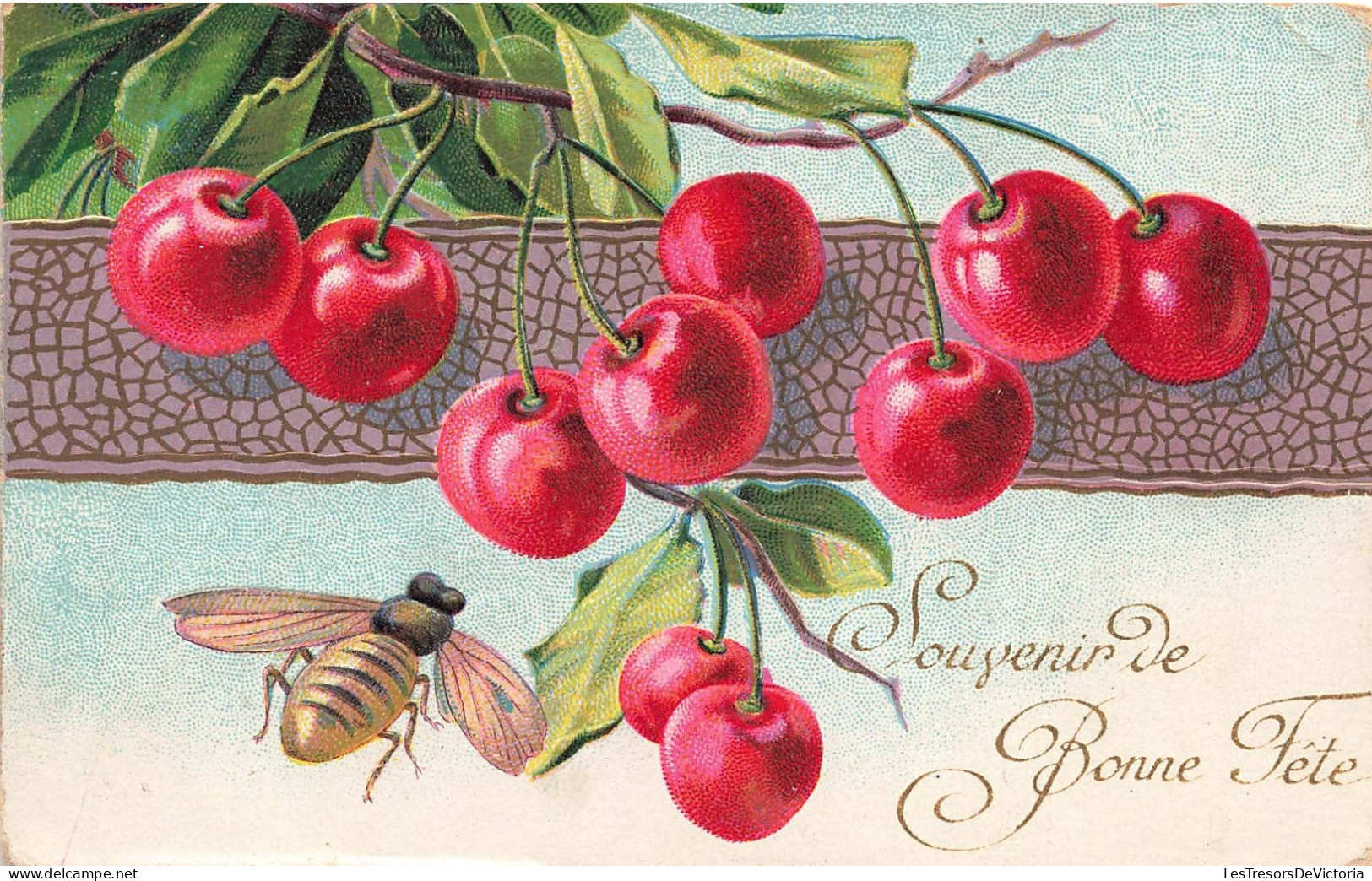 FÊTES ET VOEUX - Souvenir De Bonne Fête - Une Abeille Sur Des Prunes Rouges - Colorisé - Carte Postale Ancienne - Other & Unclassified
