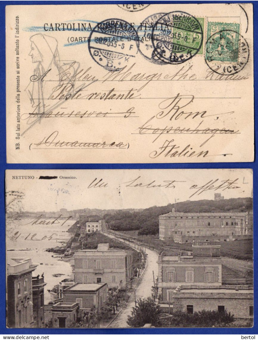 SP 43 - 23.12.1905 - INCOMING POST DALLA DANIMARCA CON 5 ø. RISPEDIZIONE DALL'ITALIA - Briefe U. Dokumente