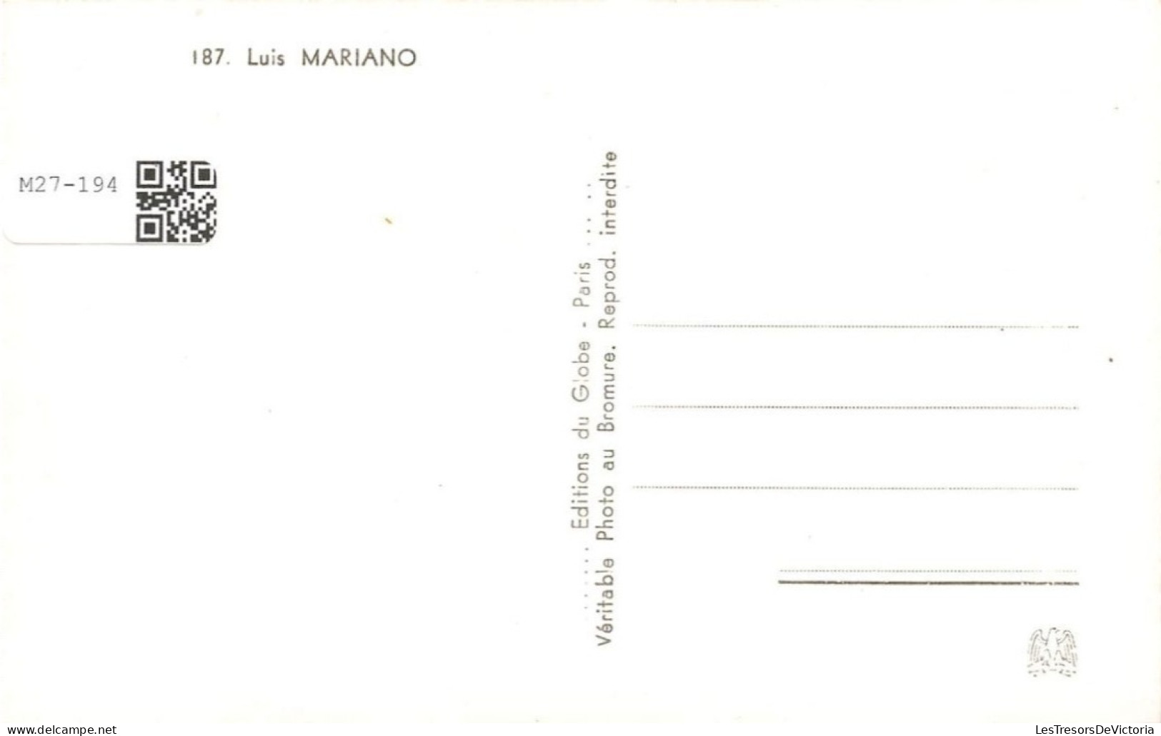 CELEBRITE - Luis Mariano - Chanteur - Carte Postale - Chanteurs & Musiciens