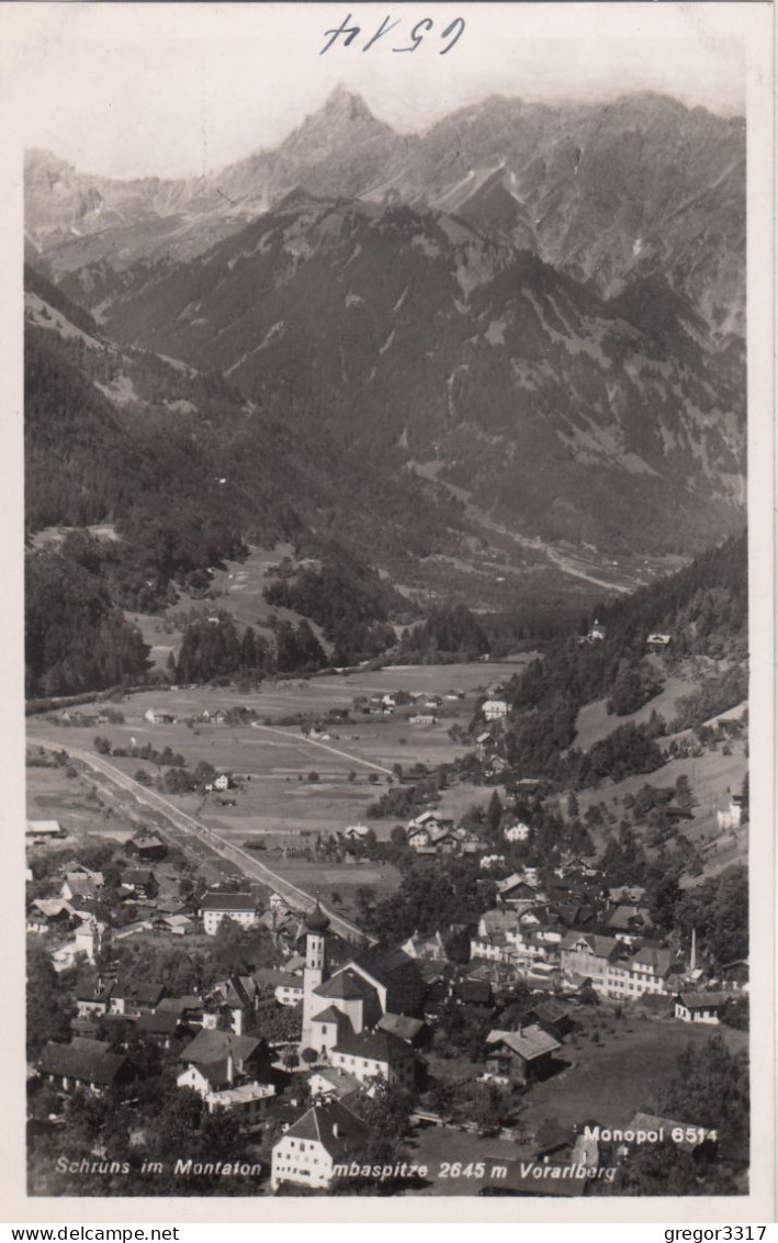 D9924) SCHRUNS Im Montafon - Zimbaspitze -Vorarlberg FOTO AK - Häuser Kirche U. Straße Im Hintergrund - Schruns