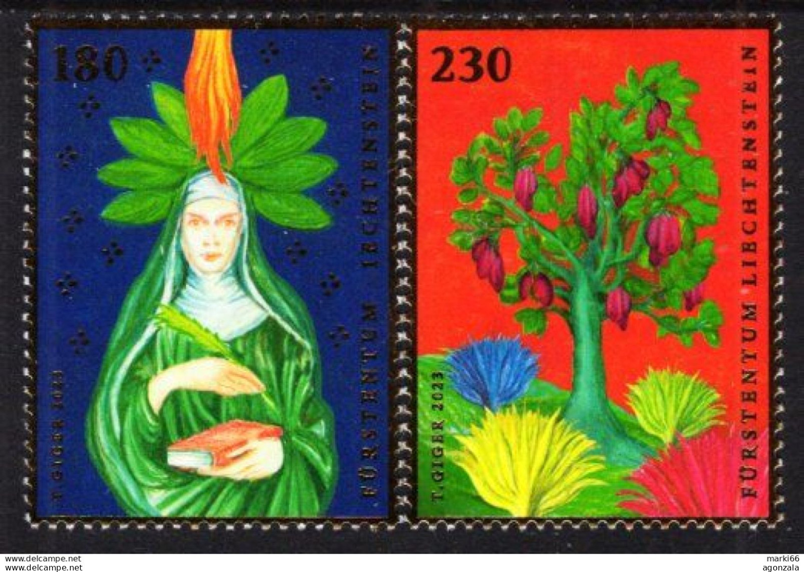 Liechtenstein - 2023 - Hildegard Of Bingen, Benedictine Abbess - Mint Stamp Set With Hot Foil Intaglio - Abadías Y Monasterios