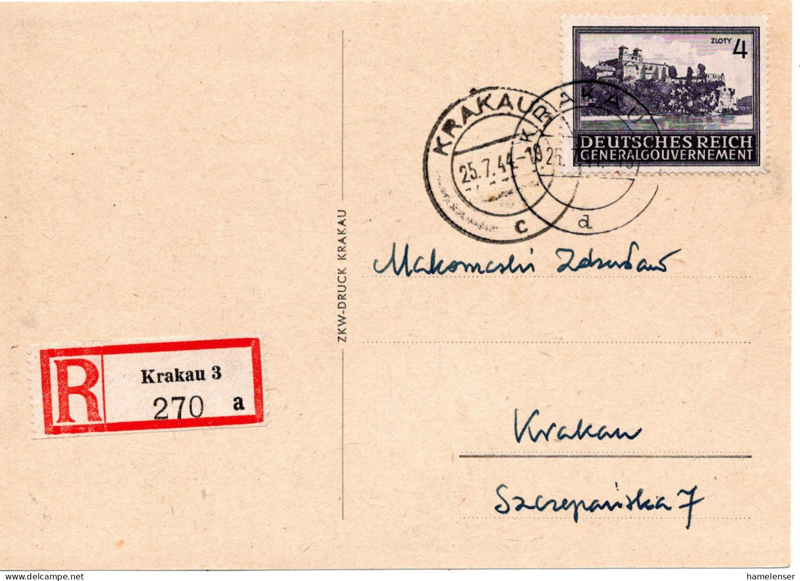 61154 - Deutsches Reich / Generalgouvernement - 1944 - Zl.4 Bauwerke EF A OrtsR-AnsKte KRAKAU - General Government