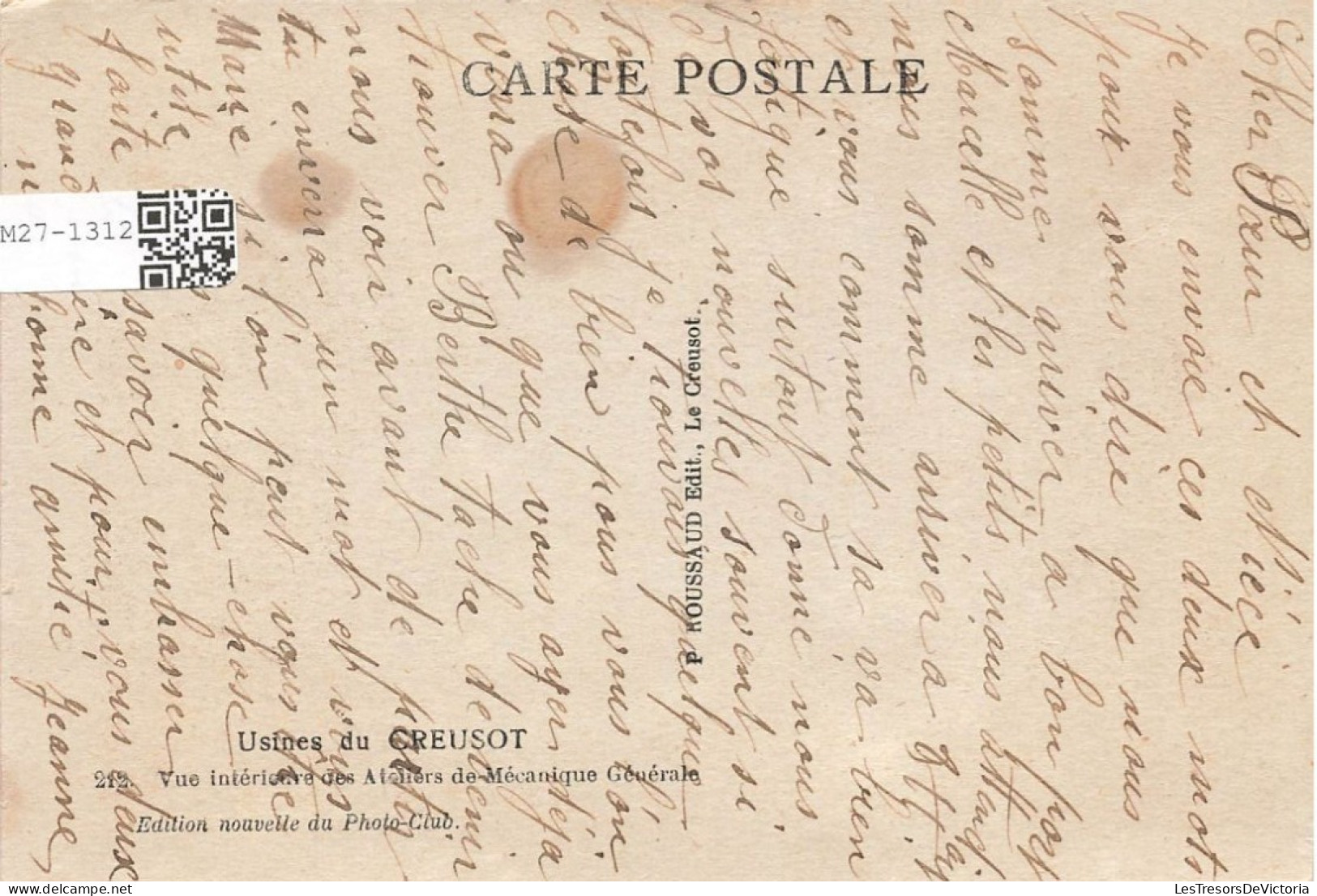 FRANCE - Usine Du Creusot - Vue Intérieure Des Ateliers De Mécanique Générale - Carte Postale Ancienne - Le Creusot
