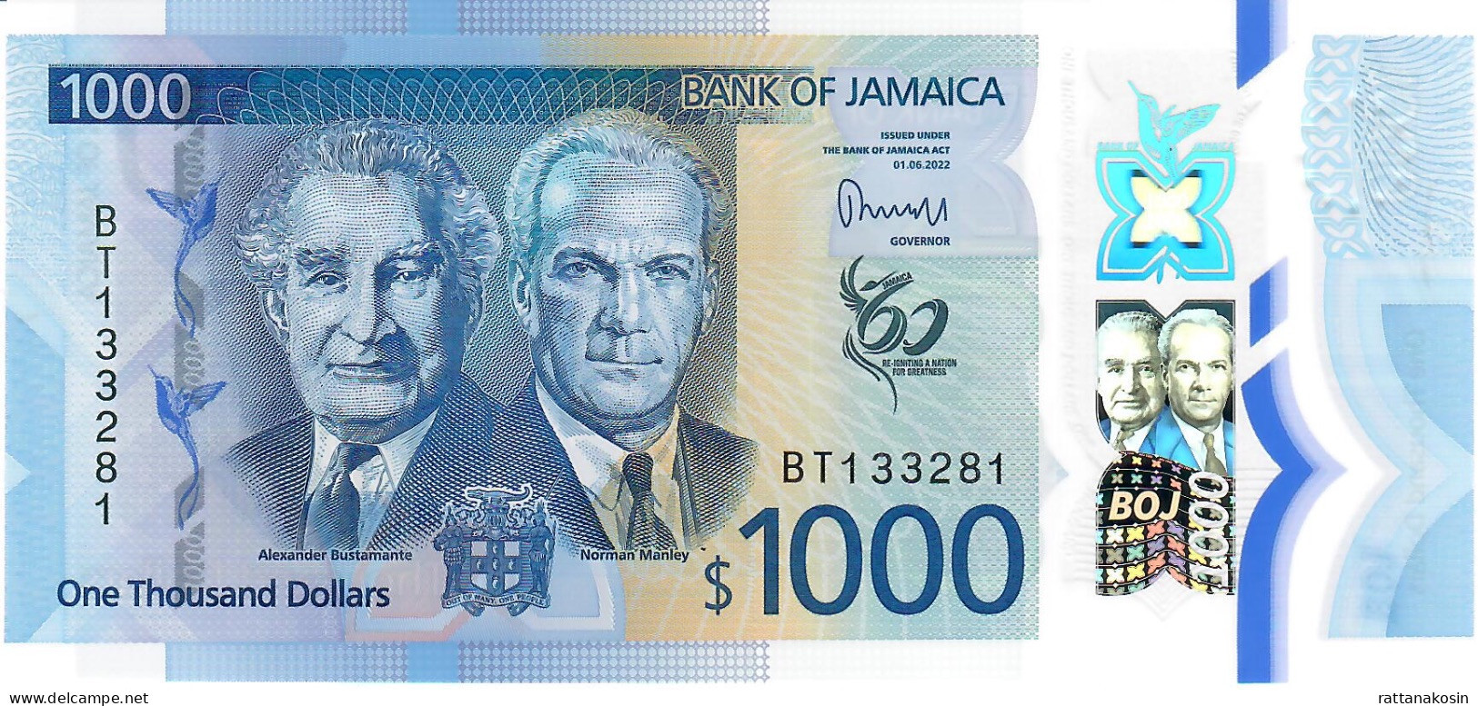 JAMAICA NLP = B254a 1000 DOLLARS 1.6.2022 Issued 15.6.2023 Signature 13 #BT Or BU  UNC. - Jamaique