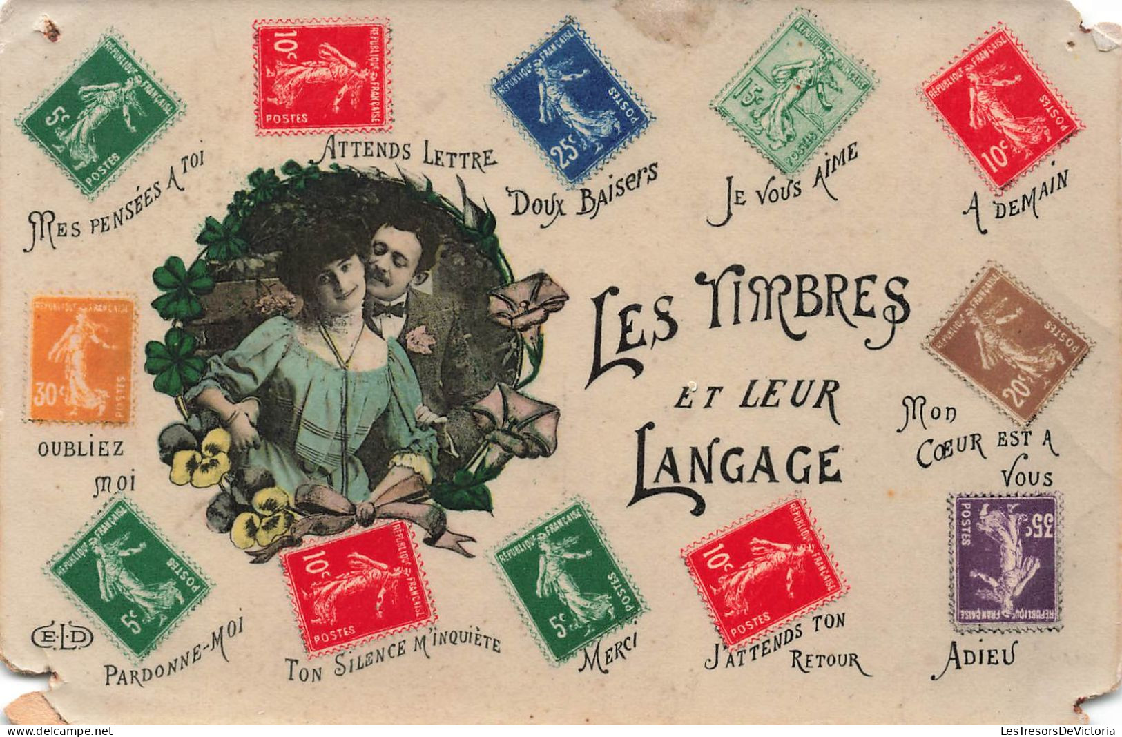 TIMBRES - Les Timbres Et Leur Langage - Colorisé - Carte Postale Ancienne - Briefmarken (Abbildungen)