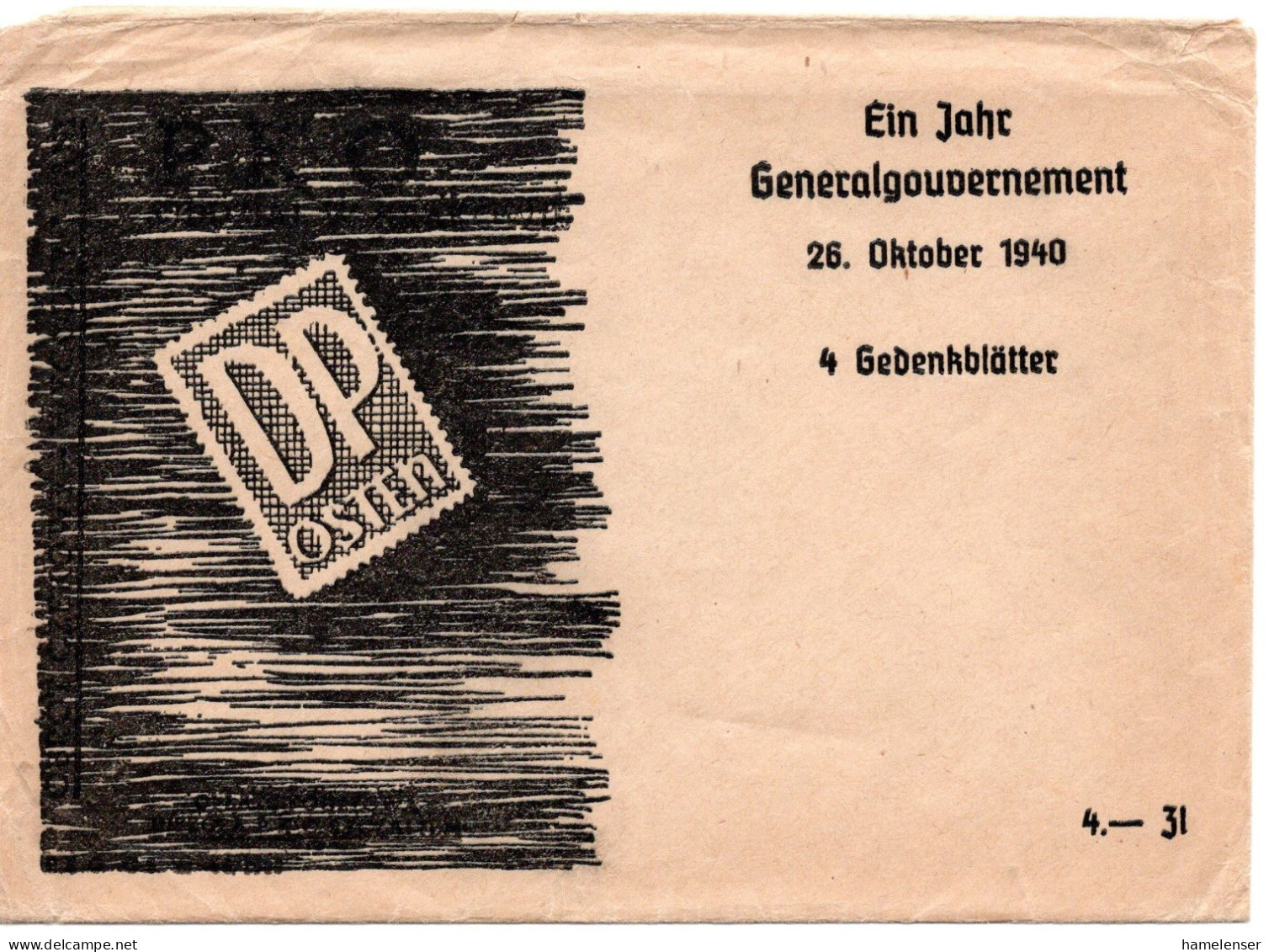 61155 - Deutsches Reich / Generalgouvernement - 1940 - 30g WHW '40 Je EF A 4 Kten M SoStpl EIN JAHR GENERALGOUVERNEMENT - Algemene Overheid