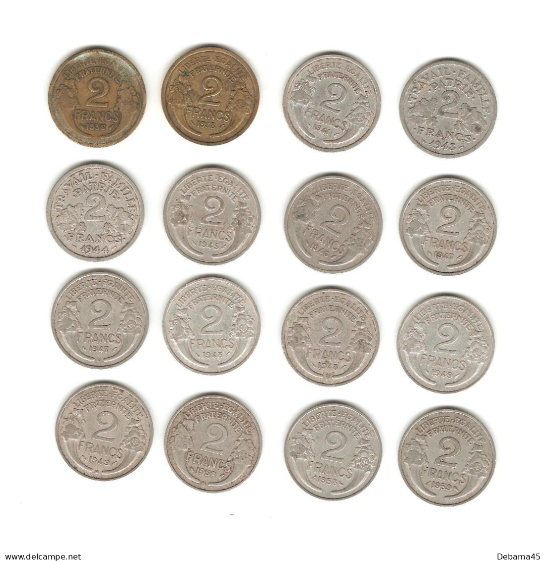 381/ France : Lot : 16 X 2 Francs (toutes Différentes - De 1936 à 1959) - 2 Francs