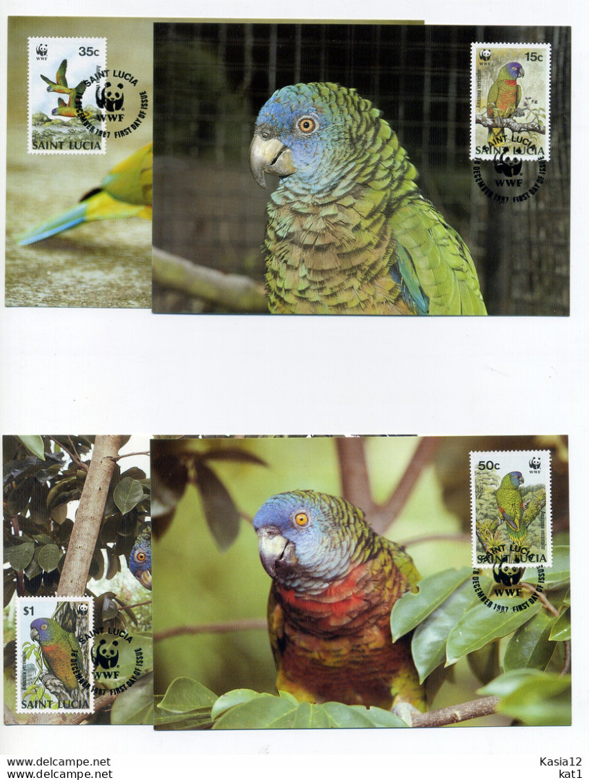 A45199)WWF-Maximumkarte Vogel: St. Lucia 909 - 912 - Maximumkarten