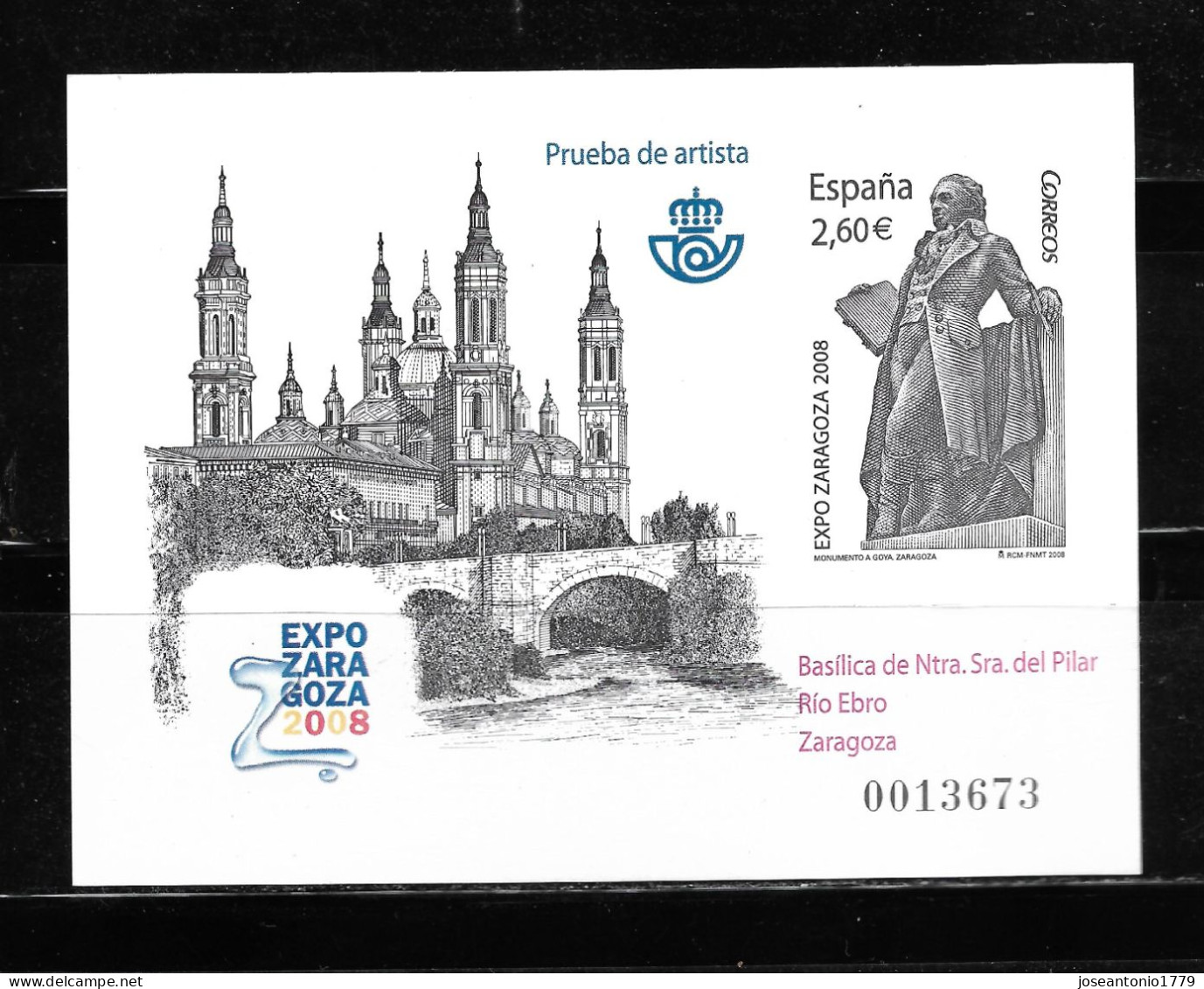 ESPAÑA 2008,  PRUEBA OFICIAL EDIFIL 96 - EXPO ZARAGOZA 2008.     MNH. - Variedades & Curiosidades