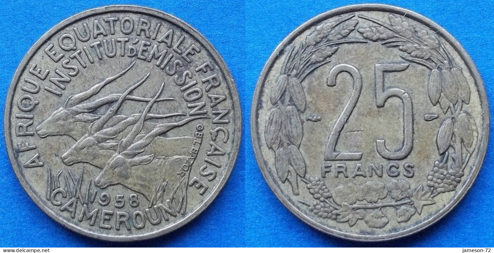 CAMEROON - 25 Francs 1958 "Three Giant Eland" KM# 12 French Equatorial Africa - Edelweiss Coins - Camerun