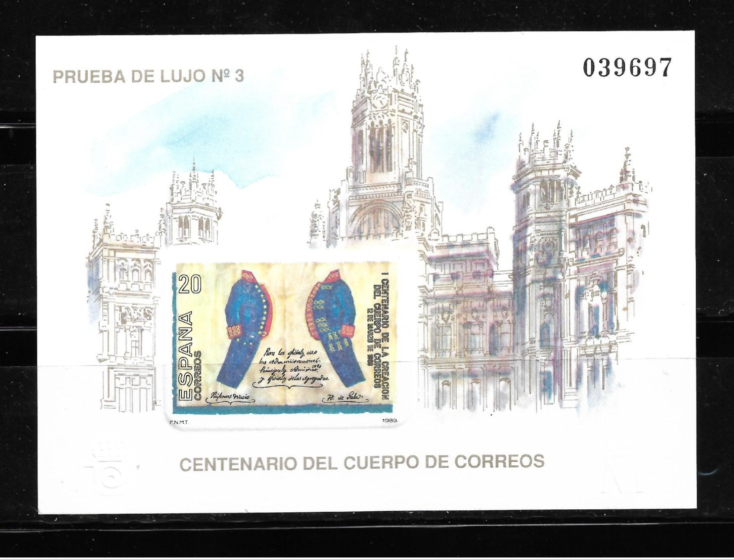 ESPAÑA 1989,  PRUEBA OFICIAL EDIFIL 18 - I CENTENARIO DE LA CREACIÓN DEL CUERPO DE CORREOS.     MNH. - Abarten & Kuriositäten