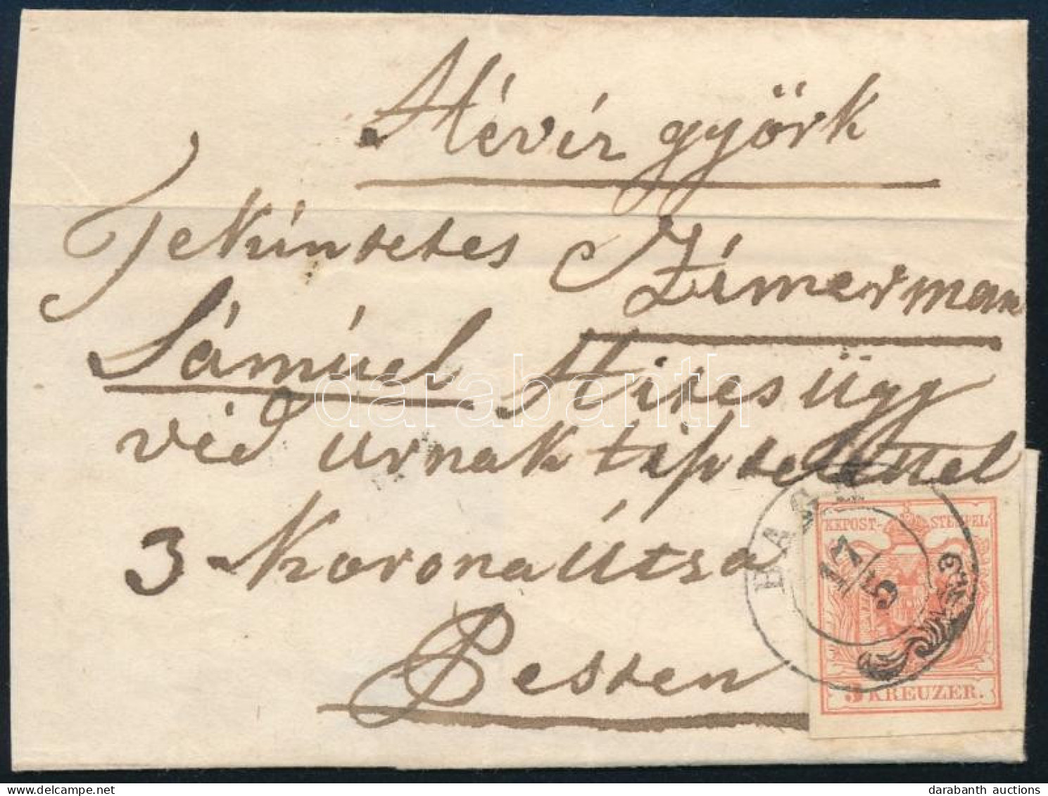 ~1855 3kr Levélen / On Cover "BAGH" - Pest - Otros & Sin Clasificación