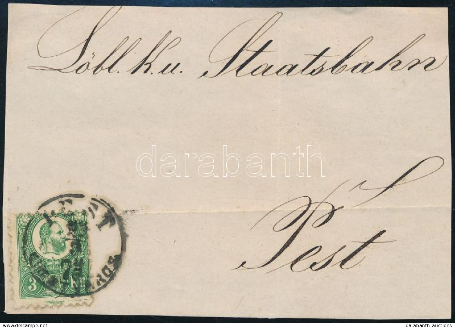 ~1874 Levél Előlap Réznyomat 3kr Bérmentesítéssel "PEST / LIPÓTVÁROS" (8.000) - Autres & Non Classés