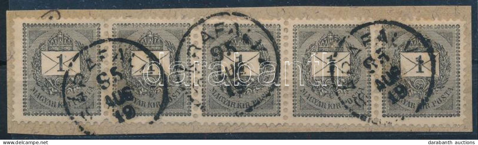 1889 1kr ötöscsík Kivágáson / Mi 27 Stripe Of 5 On Cutting - Autres & Non Classés