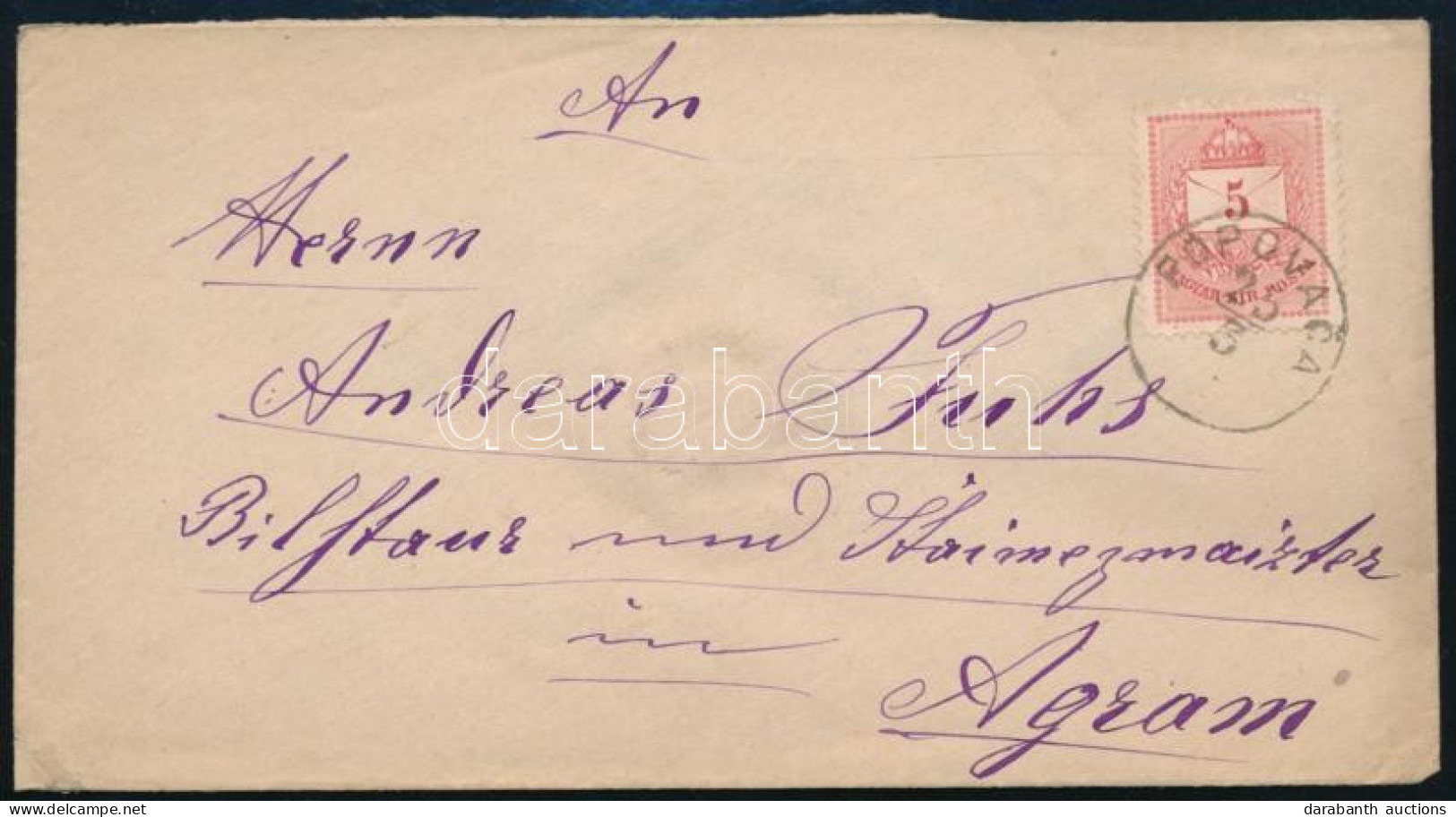 1877 5kr Levélen "POPOVACA" - Agram - Sonstige & Ohne Zuordnung