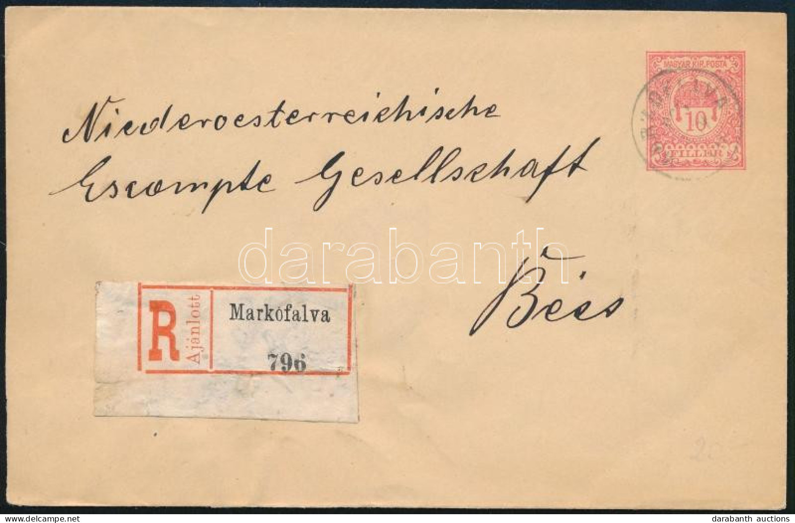 ~1913 Ajánlott 10f Díjjegyes Boríték Turul 25f Díjkiegészítéssel (bontásnál Eltépve / Torn) "MARKÓFALVA" - Autres & Non Classés