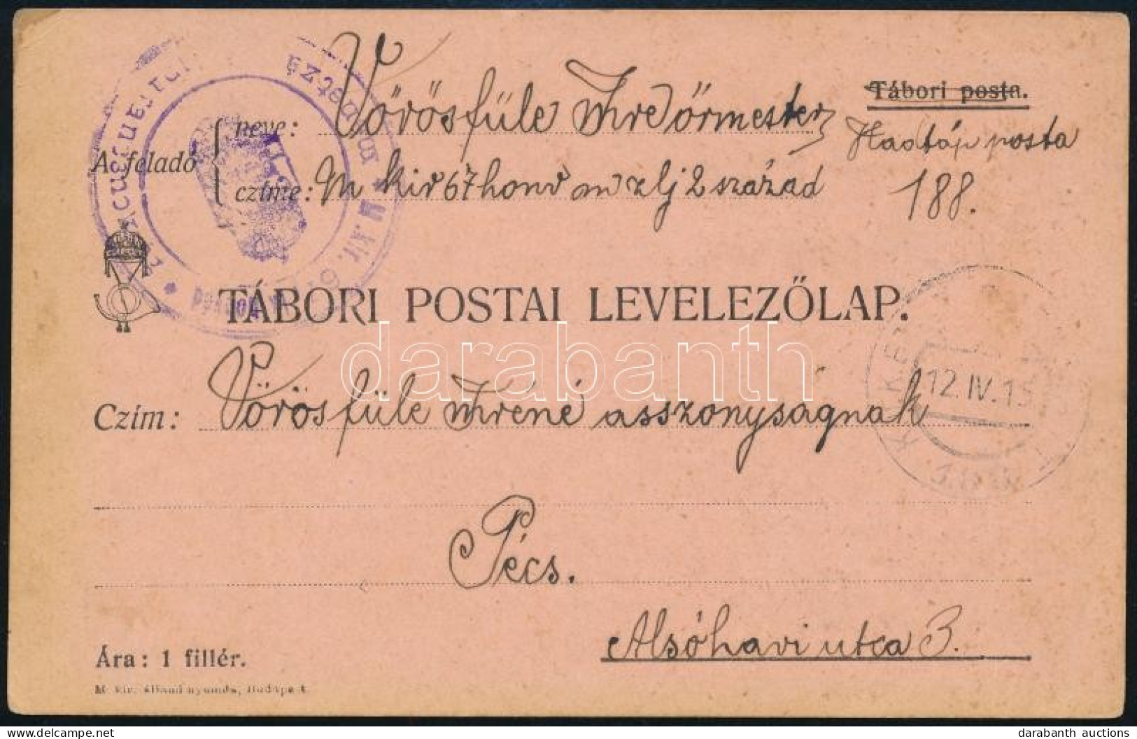 1915 Tábori Posta Levelezőlap "HP 188" - Sonstige & Ohne Zuordnung