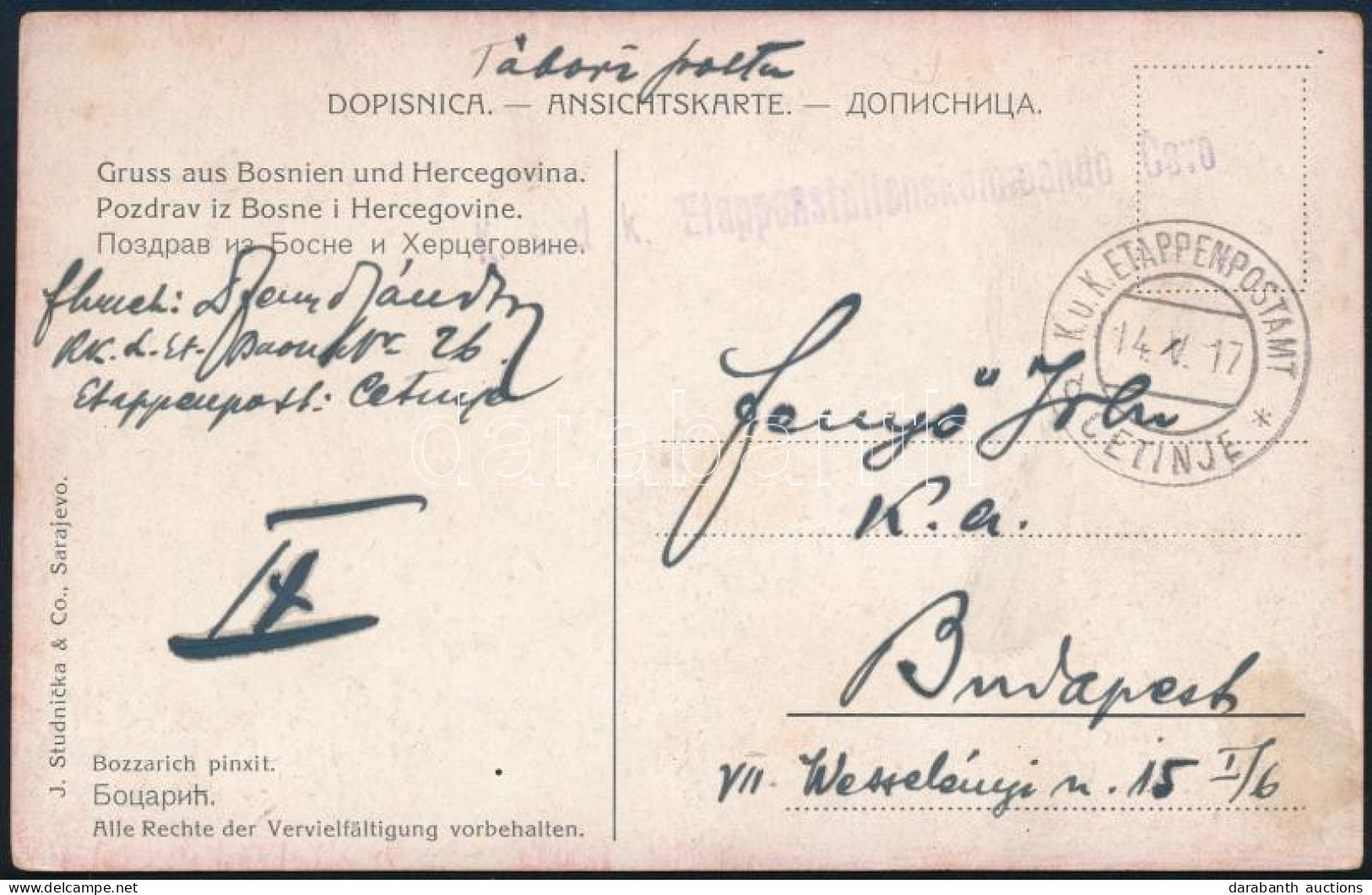 1917 Tábori Posta Képeslap "K.u.K. ETAPPENPOSTAMT / CETINJE" - Sonstige & Ohne Zuordnung