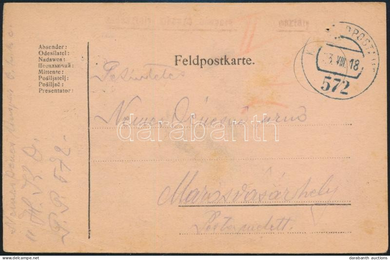 1918 Tábori Posta Levelezőlap / Field Postcard "FP 572" - Sonstige & Ohne Zuordnung