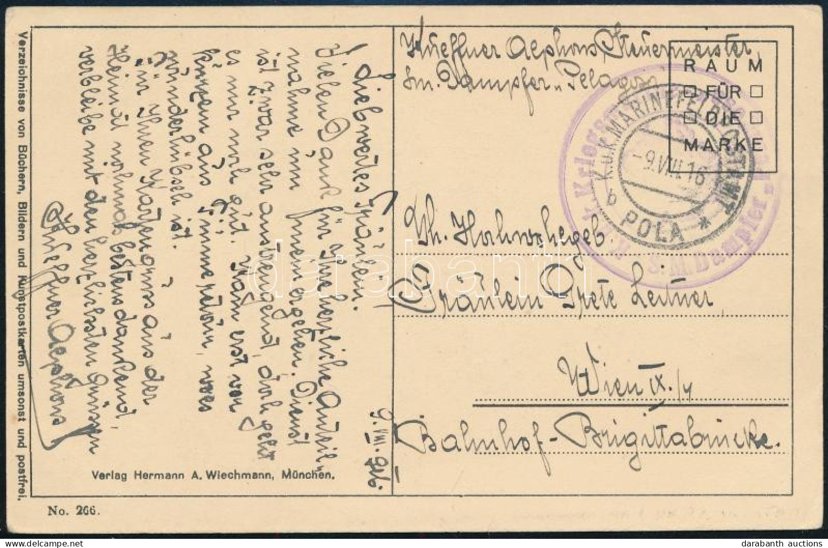 1916 Tábori Posta Képeslap "K.u.k. Kriegsmarine S.M. Dampfer Pelagosa" - Altri & Non Classificati