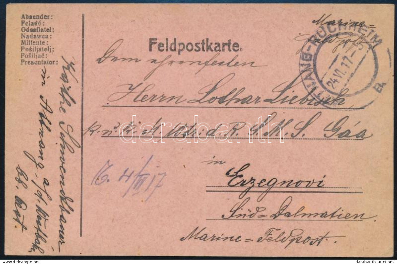 1917 Tábori Posta Levelezőlap Az S.M.S. Gáaról "ATTNANG-PUCHHEIM" - Altri & Non Classificati