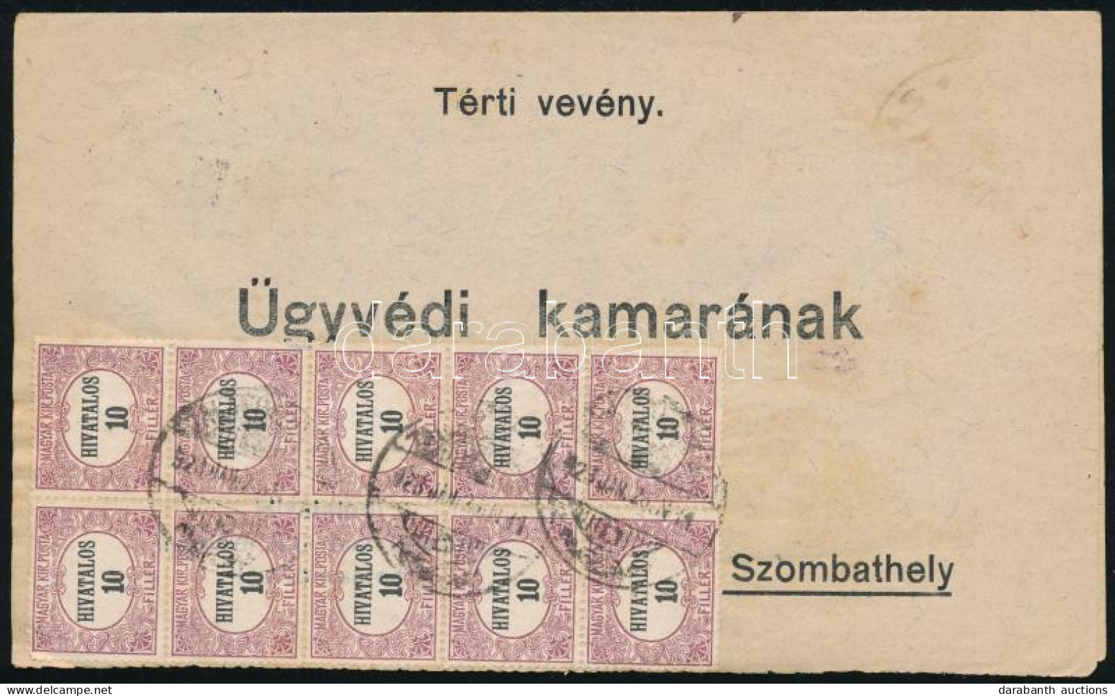 1923 Tértivevény Hivatalos 10f 10-es Tömbbel Bérmentesítve - Autres & Non Classés