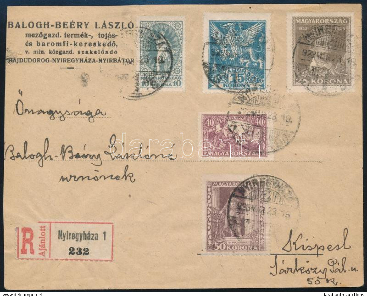 1923 Petőfi Sándor Sor Ajánlott Levélen / Mi 369-373 On Registered Cover - Otros & Sin Clasificación