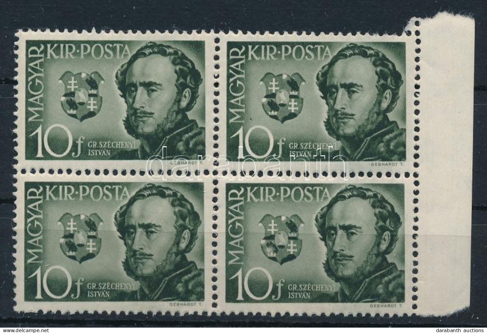 ** 1941 Széchenyi 10f Négyestömb, Benne "fehér Hasú" Holló Lemezhiba / Mi 660 Block Of 4 With Plate Variety - Otros & Sin Clasificación