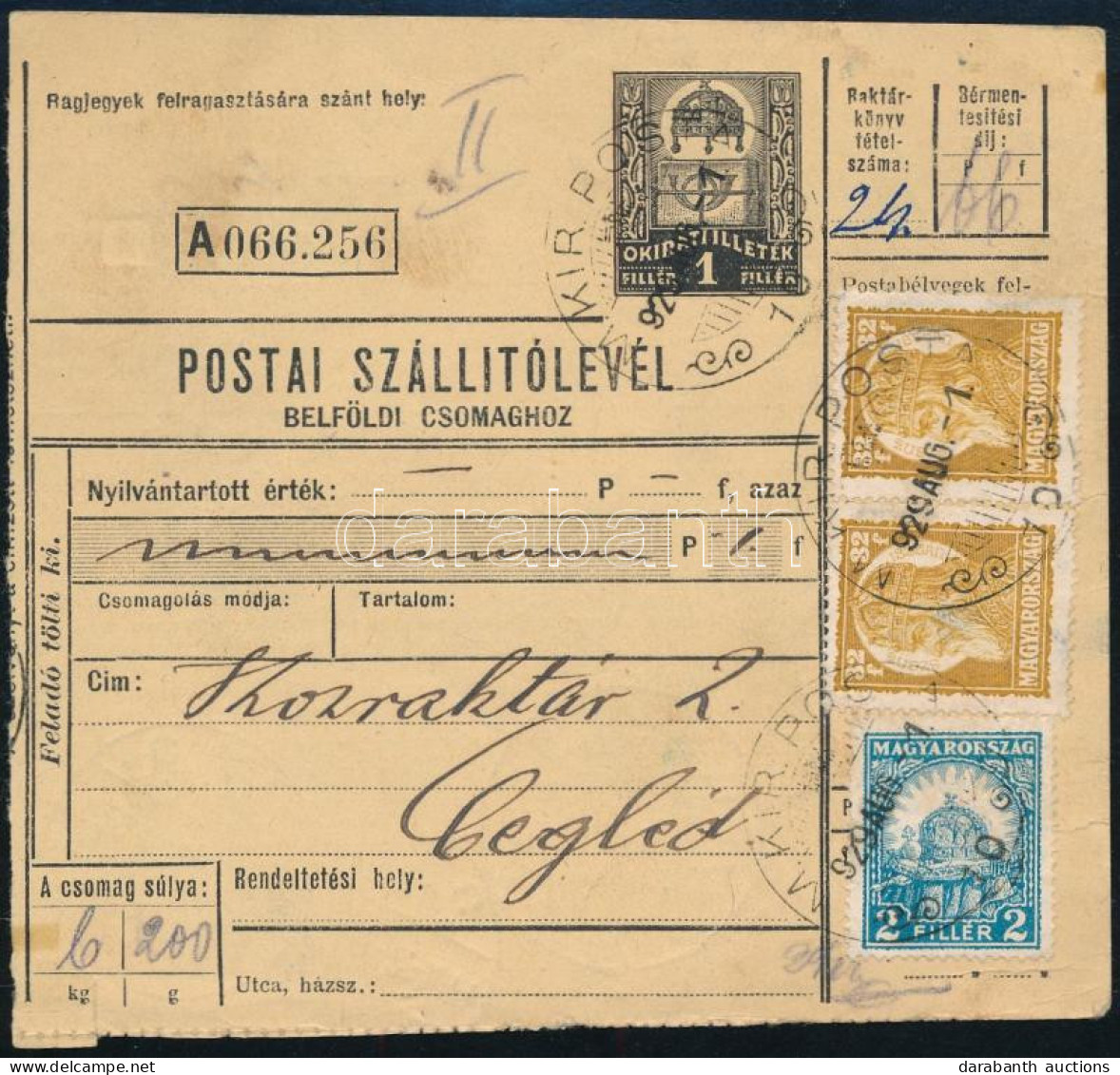 1929 Szállítólevél "M.KIR.POSTA 10" Szükségbélyegzéssel / Parcel Card With Auxiliary Postmark - Sonstige & Ohne Zuordnung