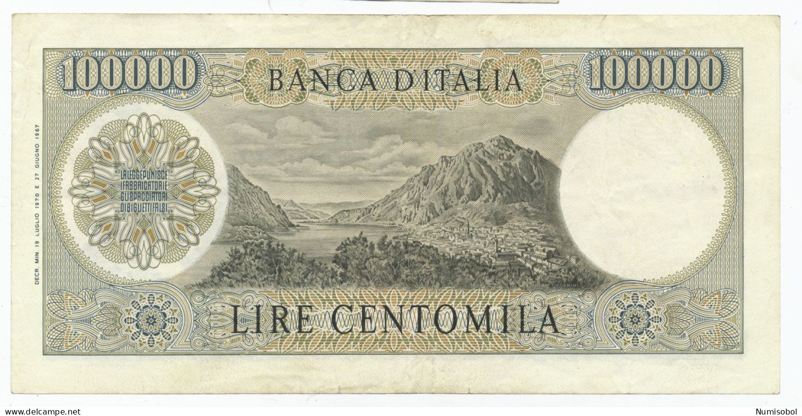 ITALY - 100 000 Lire 19. 7. 1970. P100b (T056) - 100.000 Lire