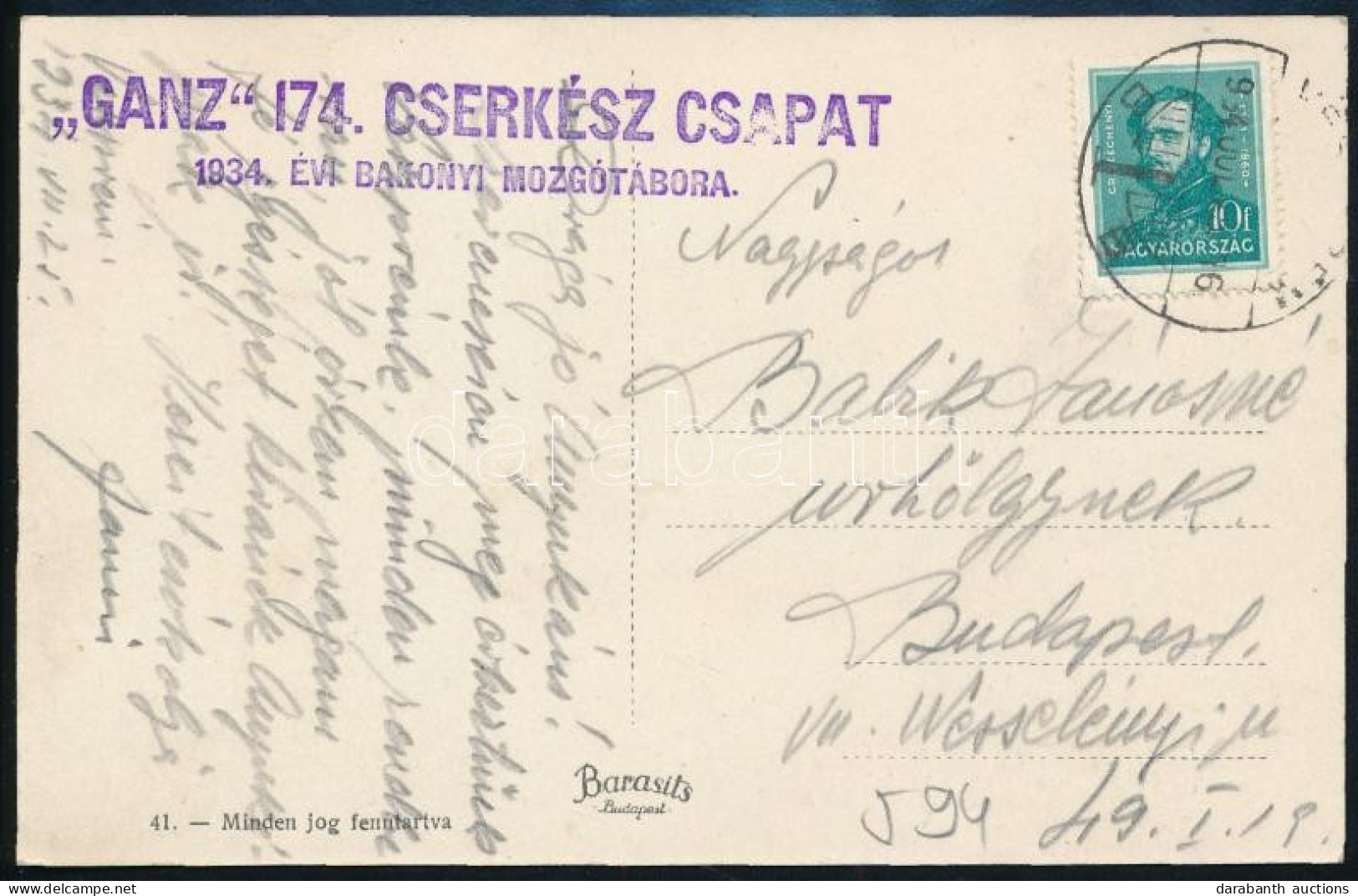 1934 Képeslap Arcképek 10f Bérmentesítéssel "GANZ 174. CSERKÉSZ CSAPAT / 1934. ÉVI BAKONYI MOZGÓTÁBORA" - Otros & Sin Clasificación