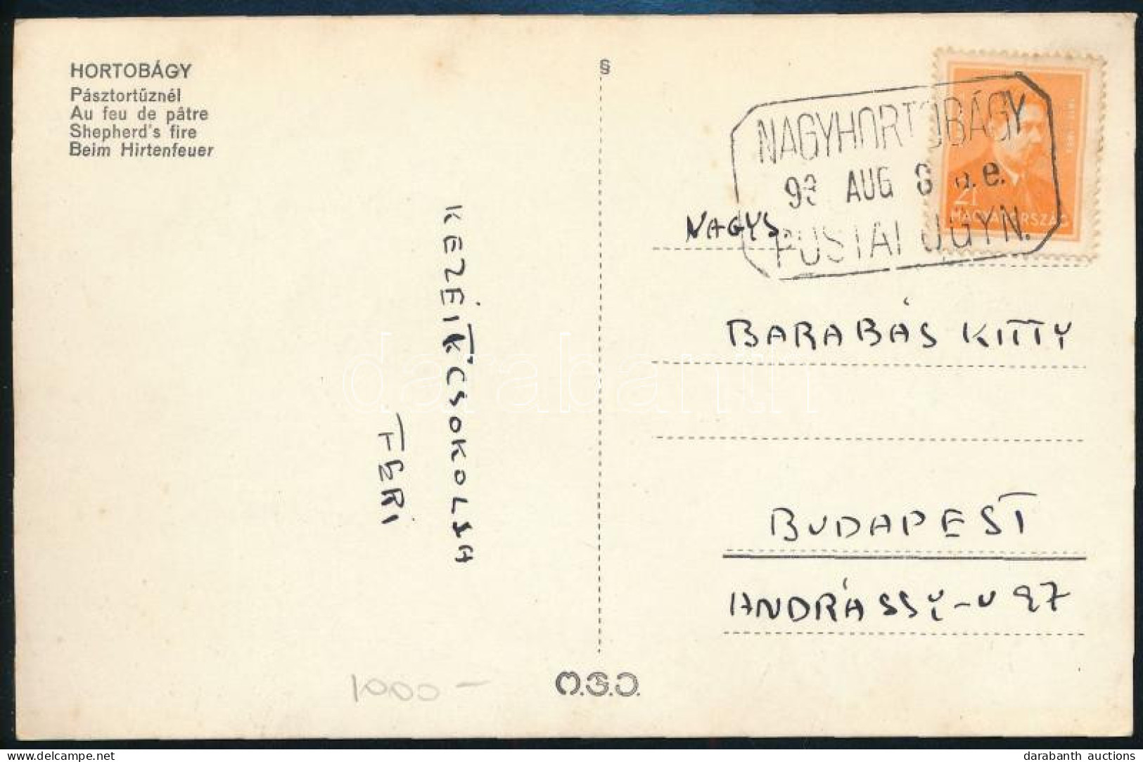 ~1935 Képeslap "NAGYHORTOBÁGY" Postaügynökségi Bélyegzéssel - Autres & Non Classés