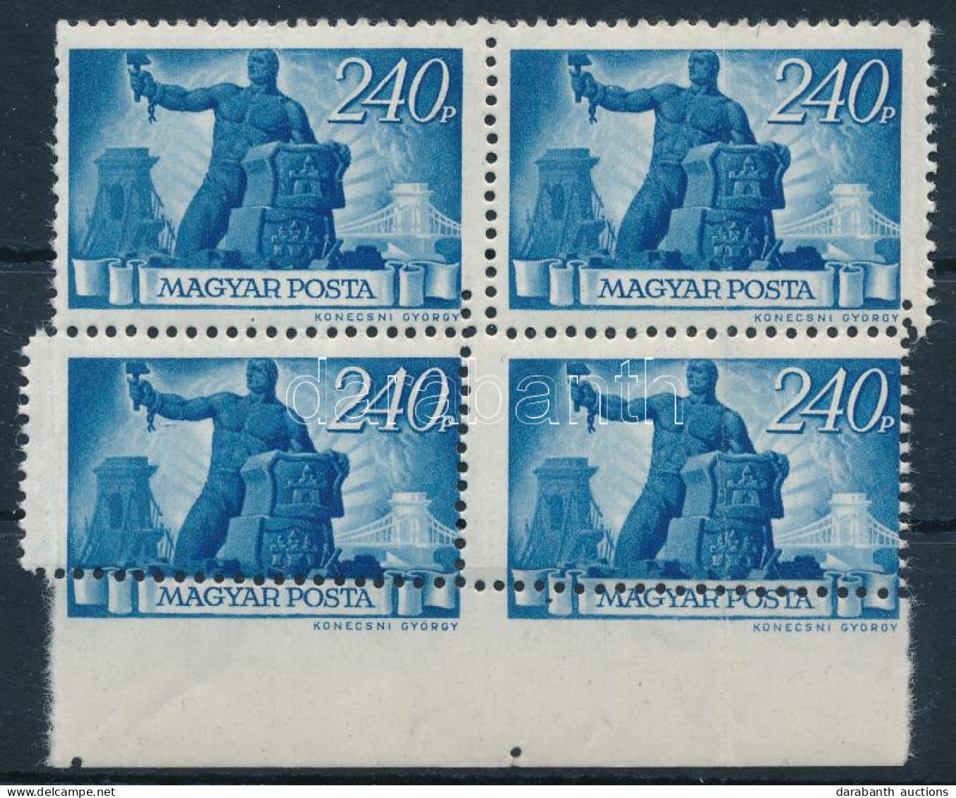 ** 1945 Újjáépítés 240P ívszéli Négyestömb Nagyon Látványosan Elfogazva (ráncok, Hajtott) / Mi 831 Margin Block Of 4 Wit - Sonstige & Ohne Zuordnung