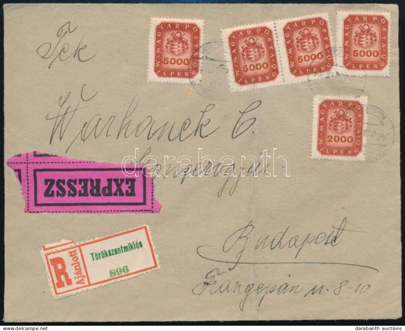 1946 (19. Díjszabás) Ajánlott Expressz Levél 5 Db Milpengő Bélyeggel - Sonstige & Ohne Zuordnung