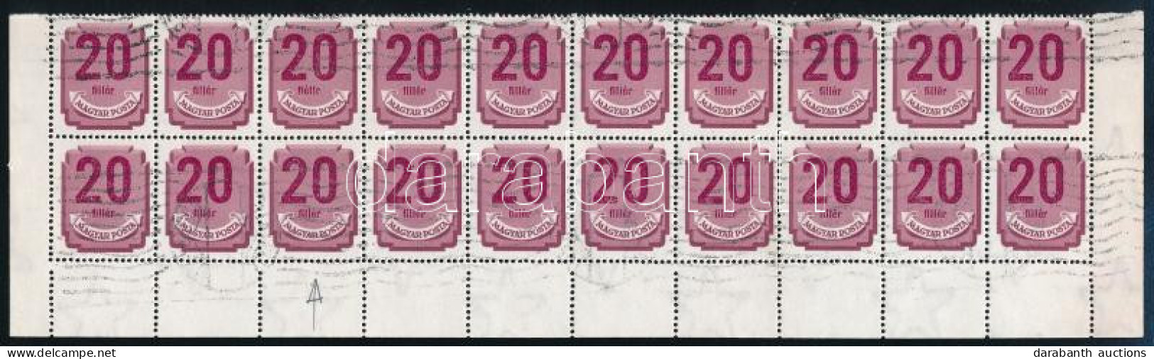 O 1950 Forint-filléres Portó II. 20f ívsarki 20-as Tömb, Benne "fiéllr" Lemezhiba - Altri & Non Classificati